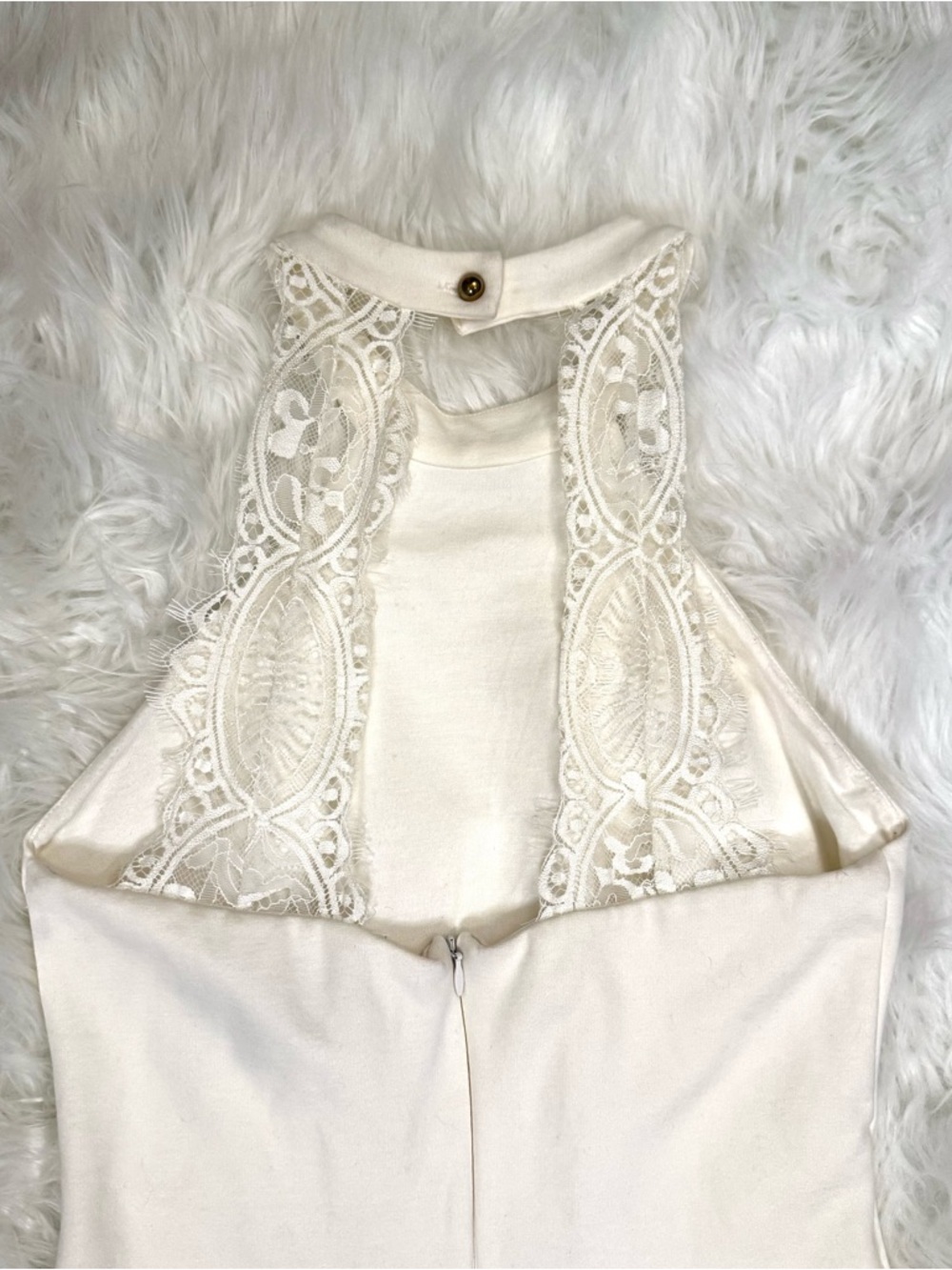 Lulus Ivory Halter Endlessly Alluring Bodycon Dress Lace Back Size M - Picture 5 of 11